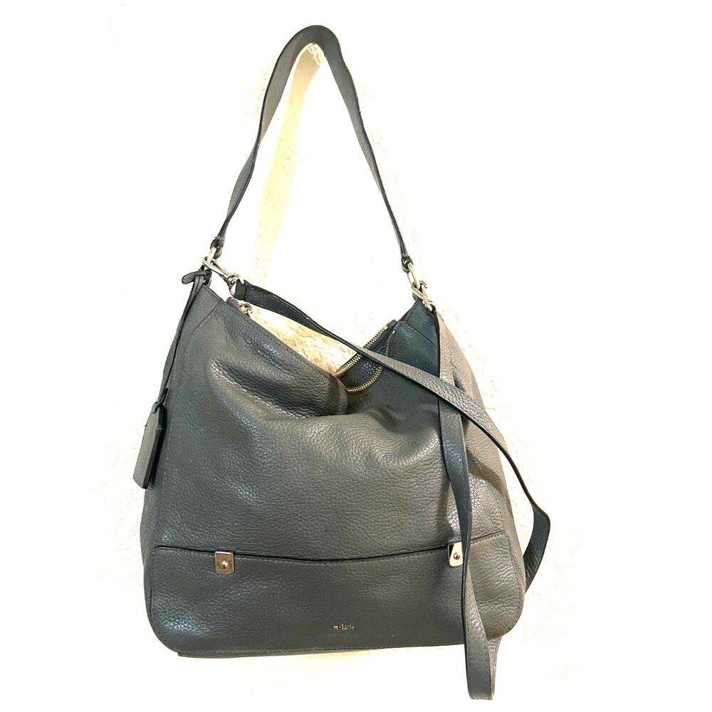 Lauren Ralph Lauren Hobo Leather Handbag Gunmetal Grey Shoulder Bag Morrison